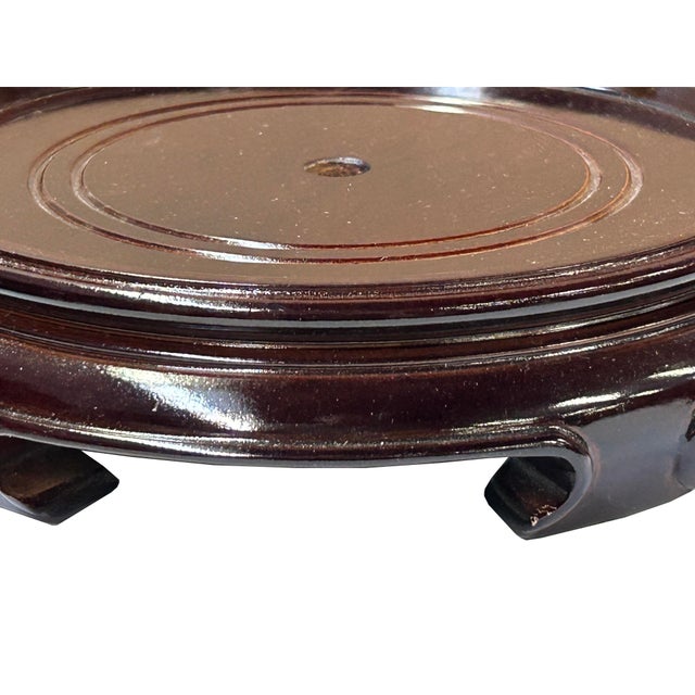 1990s 5.75" Dark Brown Round Inside Flare Curve Legs Wood Stand Riser Easel For Sale - Image 5 of 5