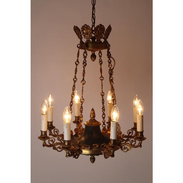 Royal French Empire Gilt Bronze and Forest Green 8-Armed Chandelier, 1950s For Sale - Image 6 of 18