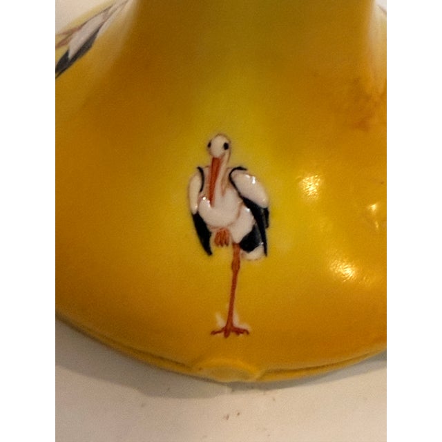 Antique Royal Bayreuth Bavarian Yellow Porcelain Stork Candlestick & Trinket Dish/Ashtray Set - 2 Pieces For Sale - Image 9 of 12