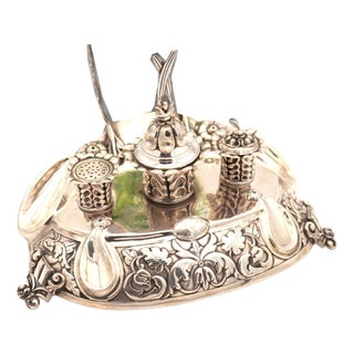 Silver Inkwell with Bell and Sandpit For Sale