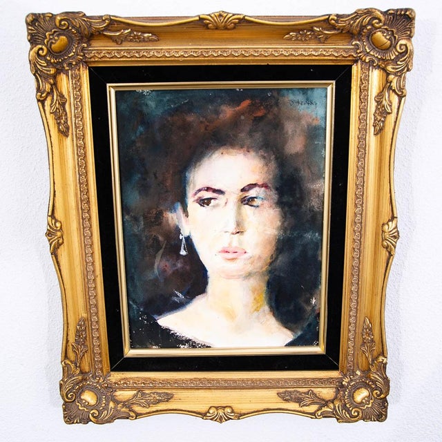 Mid Century Modern Painting Portrait Original Art Artist Woman Watercolor Signed For Sale - Image 10 of 12