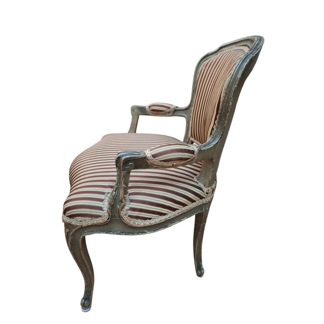 Lovely pair of late 18th-early 19th century French Louis XV style child's fauteuils/armchairs. Distressed sage green...