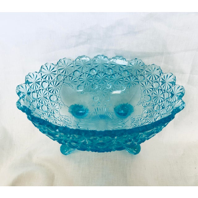 1940s Vintage l.g. Wright Daisy & Button Blue Four Toed Oval Dish For Sale - Image 5 of 6