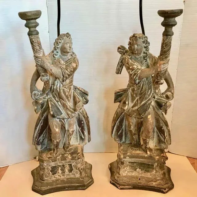 Outstanding and rare depictions. Beautifully carved opposing figures - probably angels, designed with flowing robes. The...