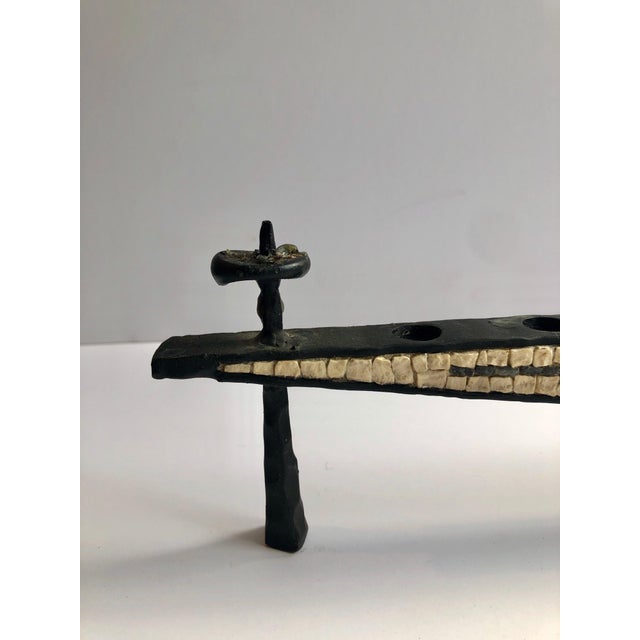 Black David Palombo, Brutalist Hand Forged Iron Mosaic Sculpture Menorah Israeli David Palombo, c.1950s For Sale - Image 8 of 10