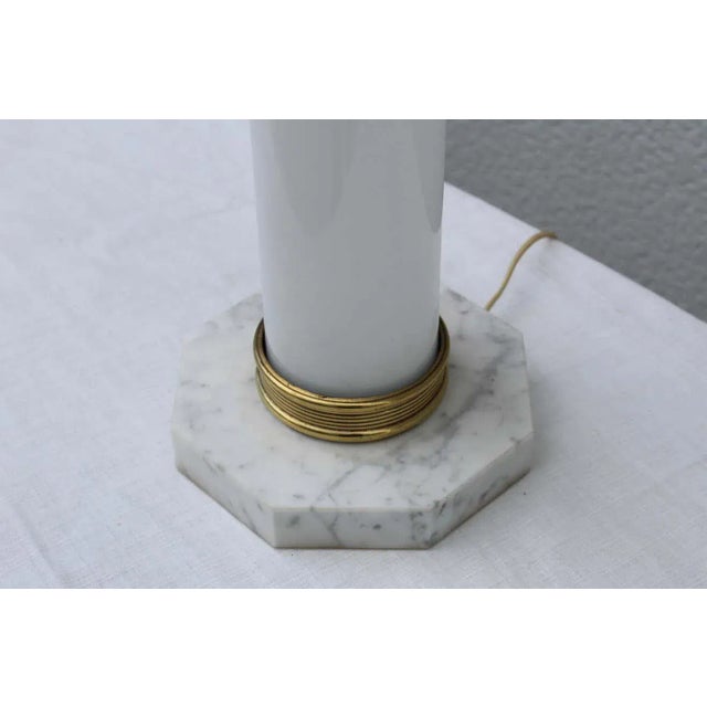 1960's Mid-Century Modern Italian table lamps with Carrara marble base glass and brass, in vintage original condition with...