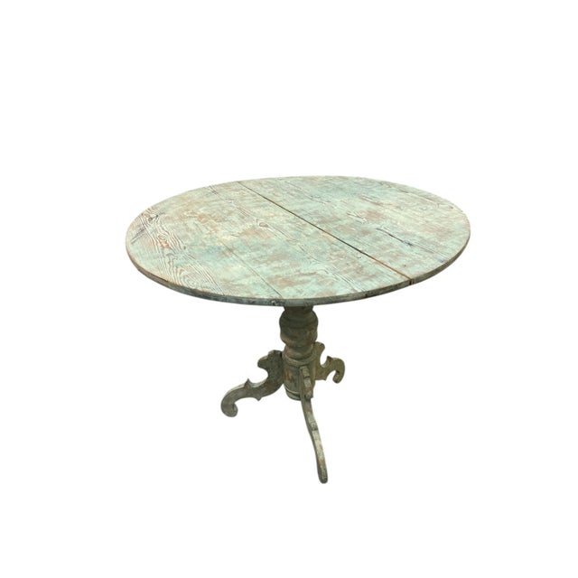 Early 20th Century Swedish Tilt Top Table in rustic blue painted finish