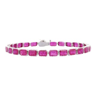18k White Gold 15.5 CTW Ruby Octagon Tennis Bracelet, Modern Design For Sale