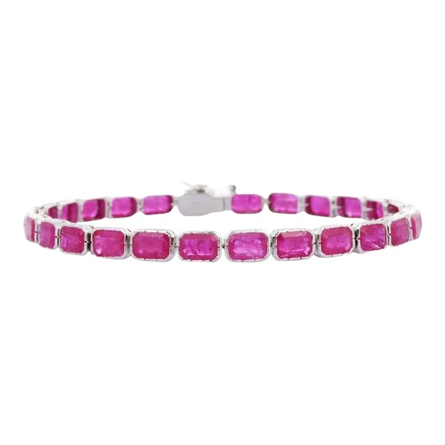 18k White Gold 15.5 CTW Ruby Octagon Tennis Bracelet, Modern Design For Sale