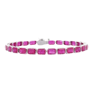 18k White Gold 15.5 CTW Ruby Octagon Tennis Bracelet, Modern Design