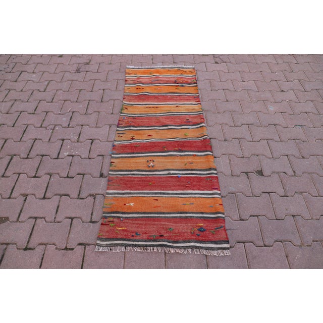 1960s Rustic & Primitive Hand Knotted Wool Striped Kilim Rug For Sale - Image 9 of 9
