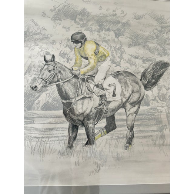 2010s Steeplechase Colored Pencil Original Art by Michael Roberts With Light Grey Matte and Black Wooden Frame For Sale - Image 5 of 6