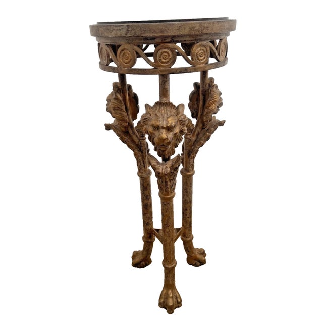 1970s Neoclassical Revival Empire Style Plant Stand Pedestal Griffins Paw Feet Tripod For Sale - Image 4 of 11
