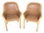Pair of Karl Rausch for Baker "Linea Cara" Split-Reed Rattan & Leather Armchairs For Sale