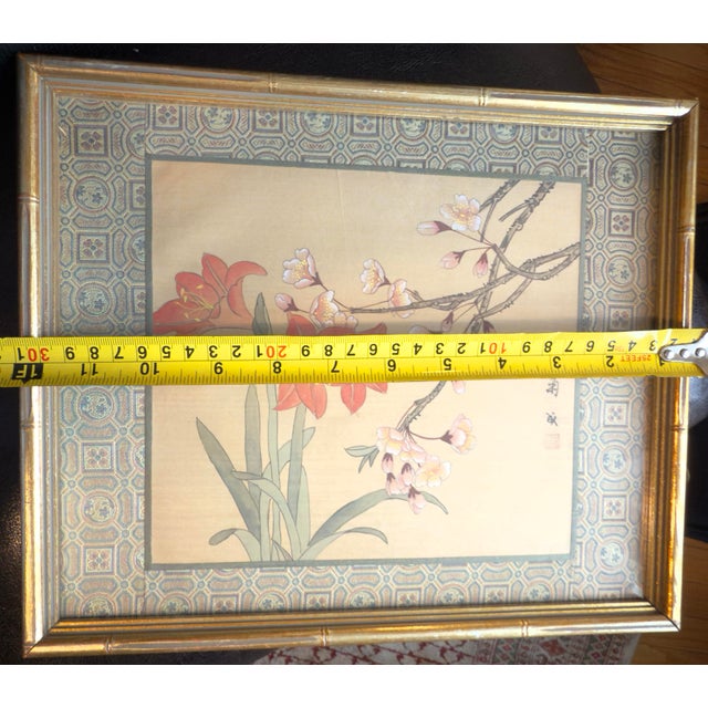 Vintage Chinese Floral Watercolor Ju Cheng Bamboo Frame For Sale - Image 4 of 12
