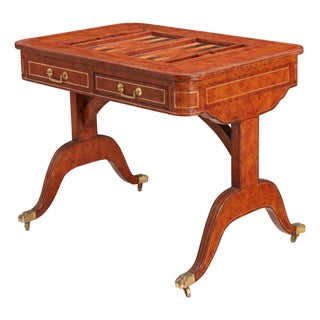 Vintage Maitland-Smith Leather-Wrapped Regency-Style Games Table W/Brass Paw Feet For Sale
