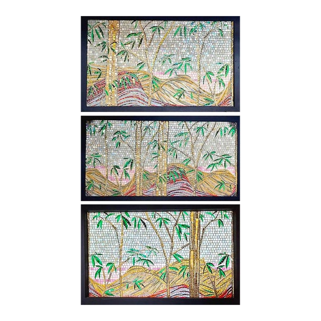 1990s Contemporary Handcrafted Polychrome Glass Mosaic Landscape Tryptich Sculptural Wall Art - 3 Piece Set For Sale