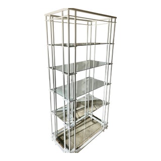 Post Modern Architectural Steel and Glass | Pair of 1980s Postmodern Etageres For Sale