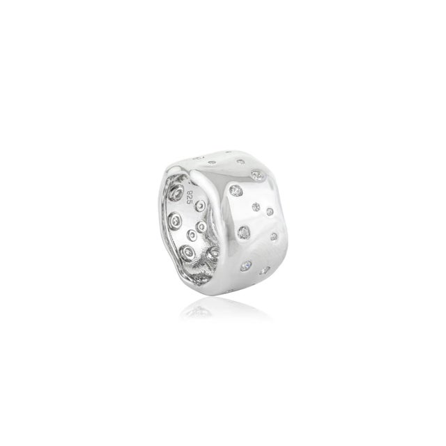 Not Yet Made - Made To Order Carat&Her Molten Silver Scatter Ring, Wide Cigar Band With Cz Studded Size 7.5 For Sale - Image 5 of 12
