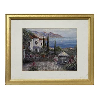 Framed Mediterranean Coastal Villa Landscape Artwork For Sale