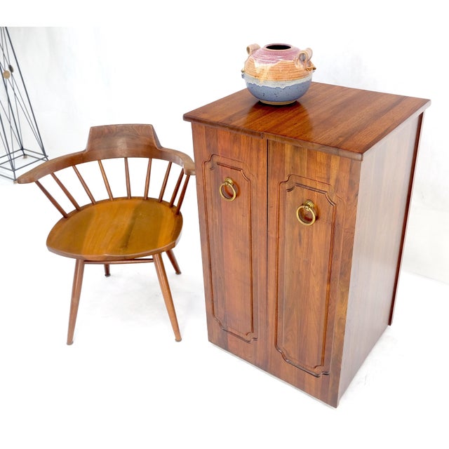 Solid Cherry & Brass Wooton Style Folding Box Shape Bar Liquor Cabinet Wheels For Sale - Image 9 of 11