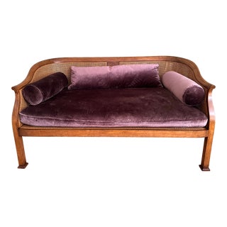 Minton-Spidell Attributed Canework Framed Velvet Sofa For Sale