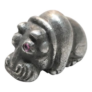 Antique Russian Imperial Silver Baby Hippopotamus With Ruby Eyes by Julius Rappoport, St. Petersburg, C. 1908 For Sale