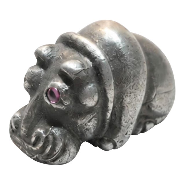 Antique Russian Imperial Silver Baby Hippopotamus With Ruby Eyes by Julius Rappoport, St. Petersburg, C. 1908 For Sale