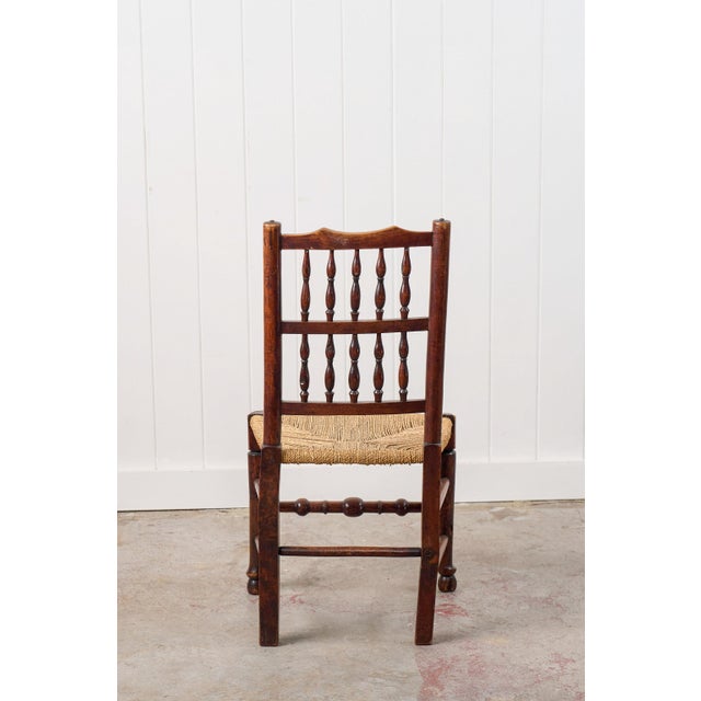 Early 19th Century English Oak Spindle Back Chair With Rush Seat For Sale - Image 4 of 9