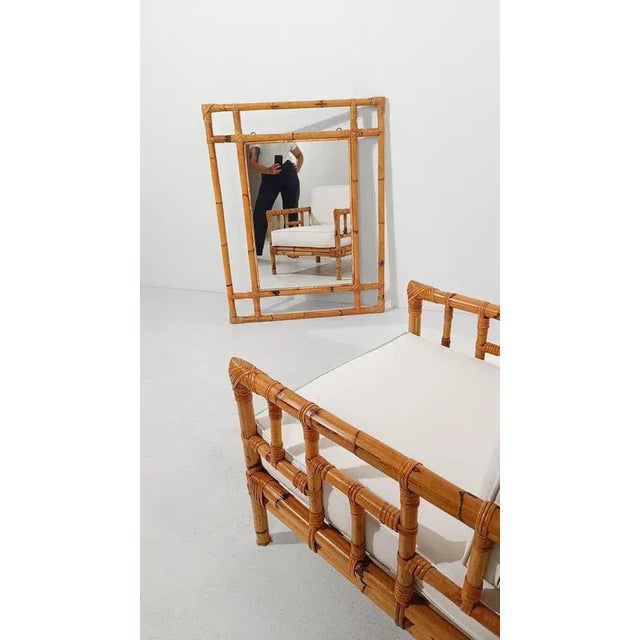 Very Large Vintage Mirror with Geometric Decor in Bamboo Cane and Rattan, Italy, 1970s For Sale - Image 3 of 14