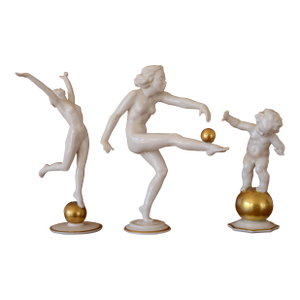 Hutschenreuther Carl Werner Art Deco Porcelain Nude Figures With Gold Spheres - Set of 3