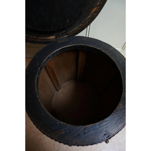 Wood Antique Leather Ottoman For Sale - Image 7 of 15