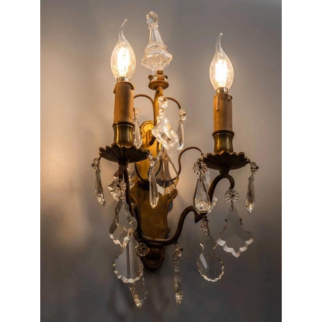 Bronze Wall Lamps with Crystal Trimmings, Set of 2 For Sale - Image 4 of 8