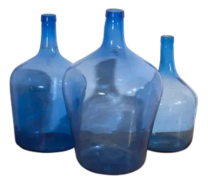 Antique Blue Colour Demijohns, 1920, Set of 3