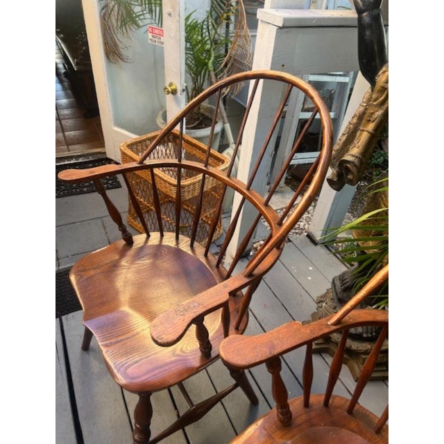 1950s Set of 4 Oak Kitchen Windsor Armchairs English Style For Sale - Image 4 of 6