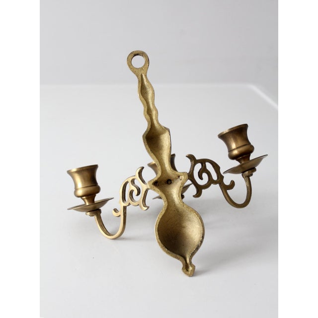 Vintage Brass Three Arm Wall Candle Sconce For Sale - Image 13 of 14