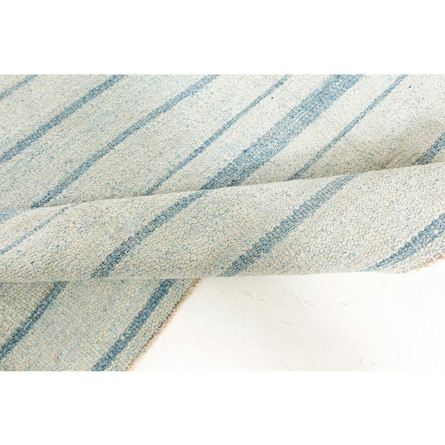 Doris Leslie Blau Vintage Indian Dhurrie Striped Blue Rug For Sale In New York - Image 6 of 10