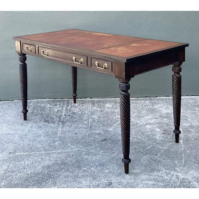 Brown Vintage British Colonial Leather Top Writing Desk For Sale - Image 8 of 12