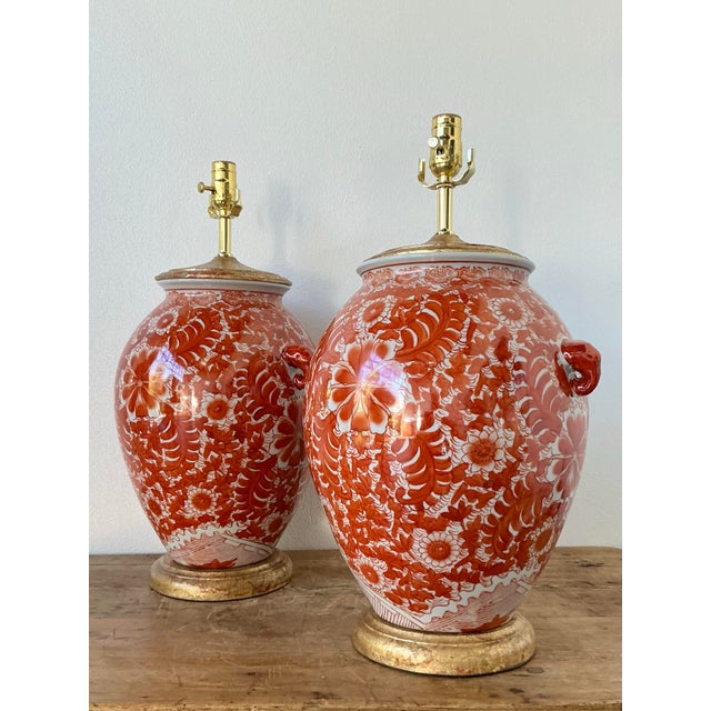 Vintage Boho Floral Glazed Ceramic Lamps - A Pair For Sale - Image 12 of 12
