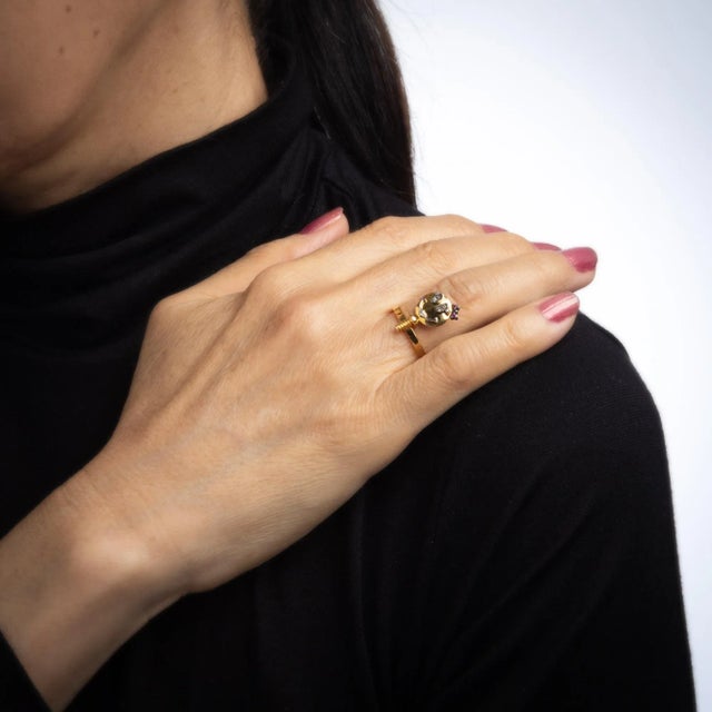 This is part of Chairish’s Fine Jewelry assortment. Stylish Sally Sohn happy face ring crafted in 18 karat yellow gold....