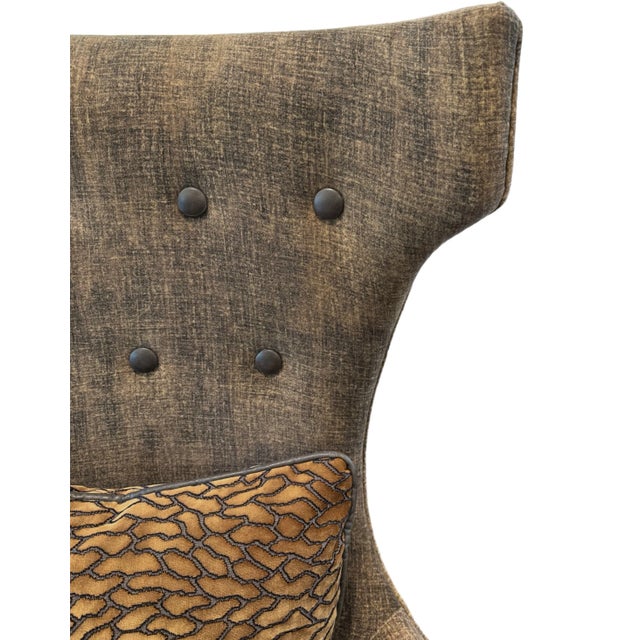 Modern Wingback Chair Upholstered With Luxurious Velvet Fabric For Sale - Image 4 of 7