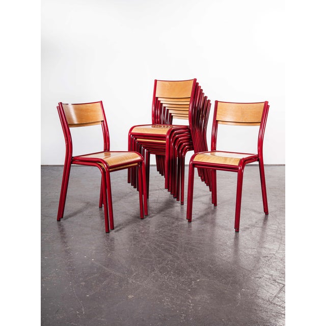 Wood Red Stacking Dining Chairs with Beech Seat from Mullca, 1970s, Set of 6 For Sale - Image 7 of 7