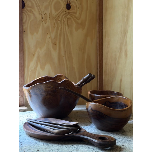 Wood Hand-Carved Olive Wood Serveware, 1980s, Set of 16 For Sale - Image 7 of 18