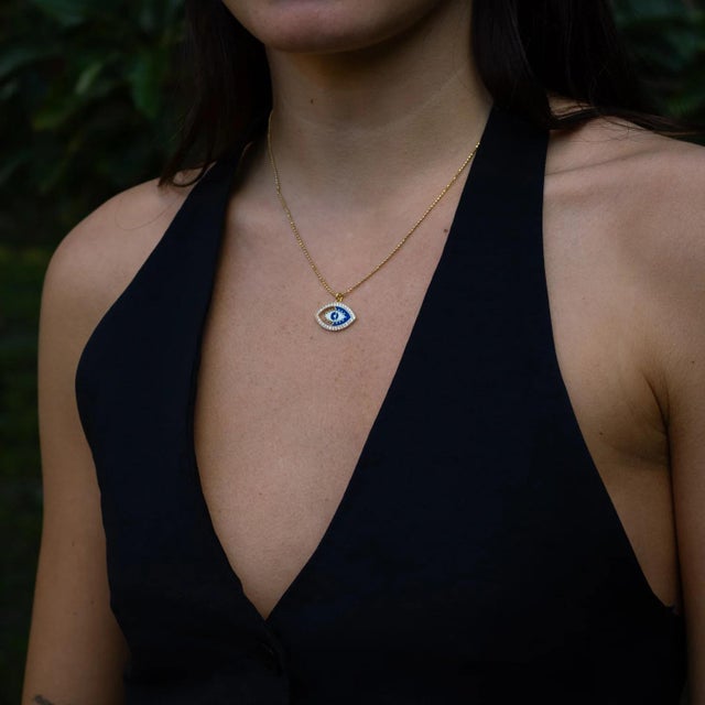 Celestial Evil Eye Blue Enamel Gold Necklace For Sale In Miami - Image 6 of 10