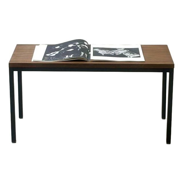 Vintage Minimalist Table in Wood Veneer with Steel Frame, 1980s For Sale