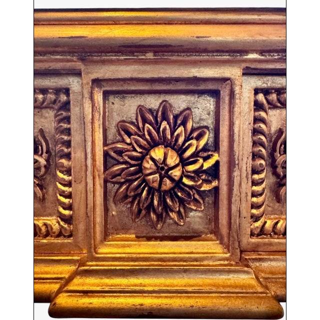 Gold Late 19th Century Neoclassical Style Giltwood Console Table With Carved Foliate Frieze and Marble Top For Sale - Image 8 of 15