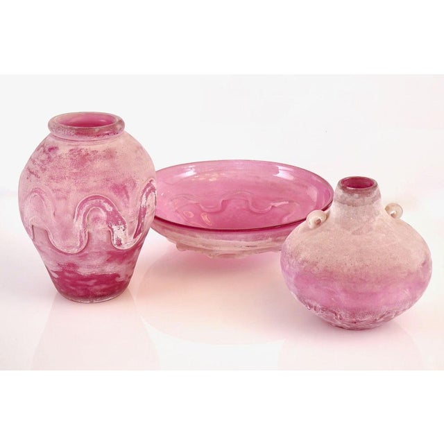 Pink A Ruby Scavo Vases and Bowl by Livio Seguso for Bisazza, 1990, Set of 3 For Sale - Image 8 of 18