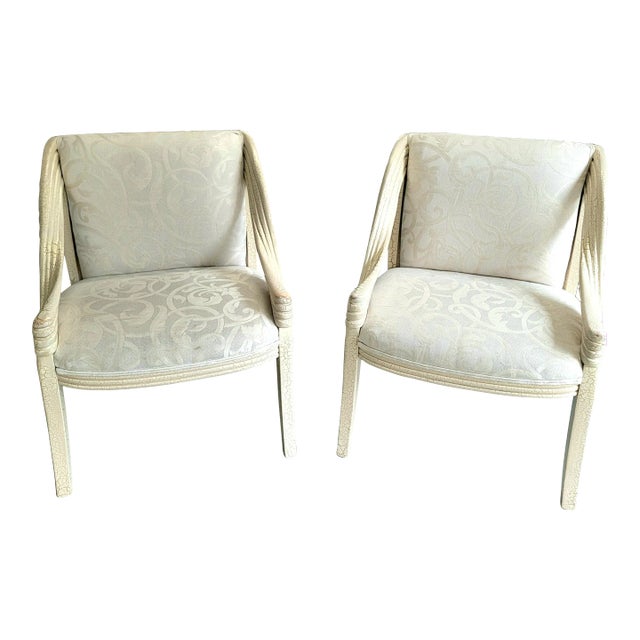 1980s Postmodern Faux Crackle Glaze Painted Armchairs - a Pair For Sale