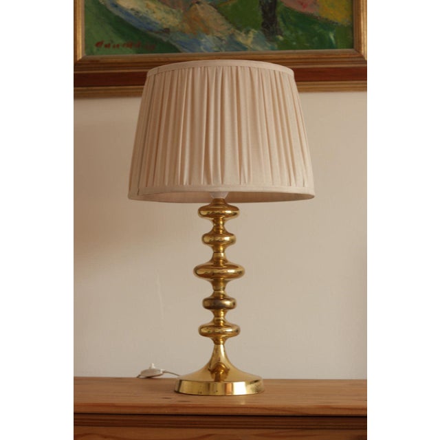 Metal Swedish Brass Bobbin Table Lamp For Sale - Image 7 of 14