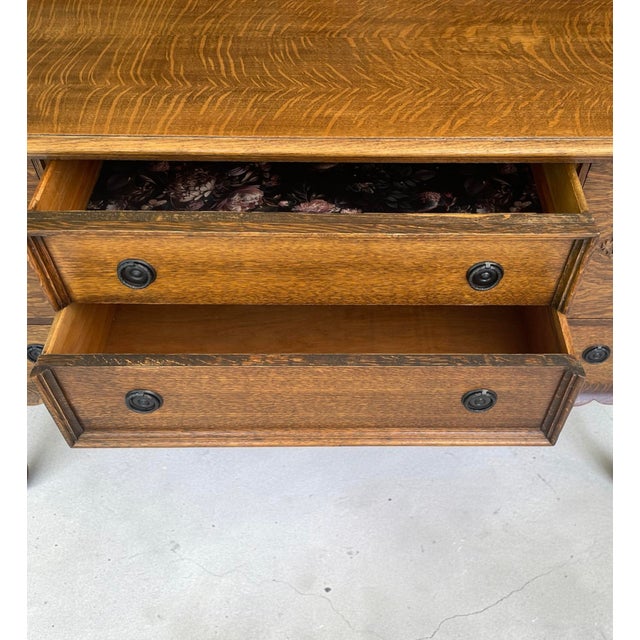 Antique Tiger Oak Buffet Entryway Console For Sale - Image 6 of 11